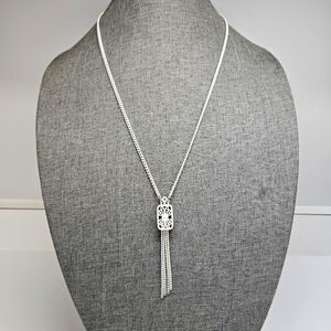 VINTAGE Monet White Enamel Filigree Tassel Chain Necklace